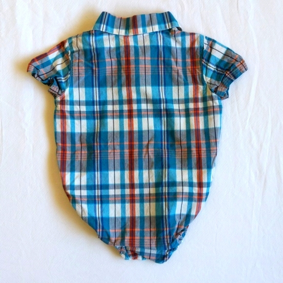 children's place plaid collared short sleeve bodysuit diaper shirt 6-9 months - Picture 6 of 6